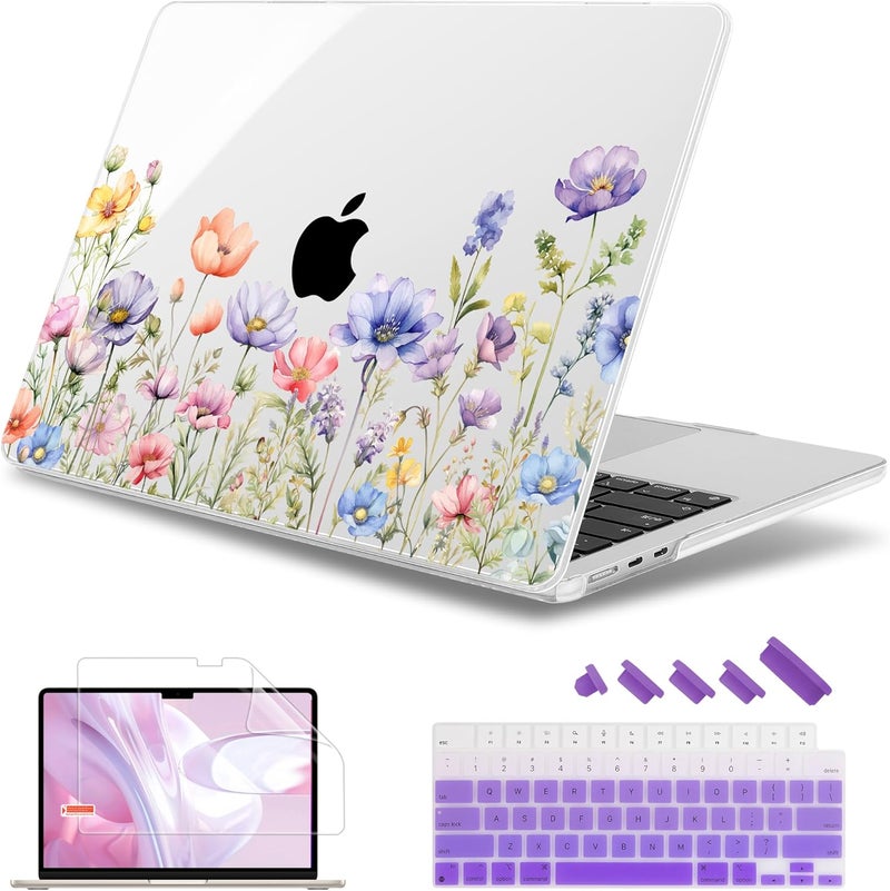 May Chen غطاء لجهاز MacBook Air 13.6 بوصة M4 موديلات 2025 2024 2023 2022: A3240 A3113 M3 A2681 M2، غطاء صلب بلاستيكي لجهاز MacBook Air 13.6" مع شاشة Retina يتناسب مع Touch ID، زهور برية - Image 1